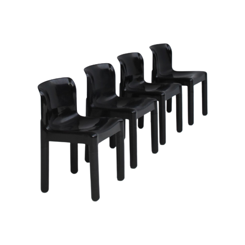 Italian Black Plastic Chairs, Model 4875 Attributed To Carlo Bartoli For Kartell, 1970S