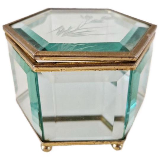 Vintage Vitrine Doosje Glazen Sieradendoos Geslepen Glas 1