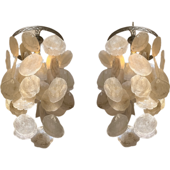 Set Van 2 Opaliserende Vintage Hollywood Hanglamp Met Schelpen 1