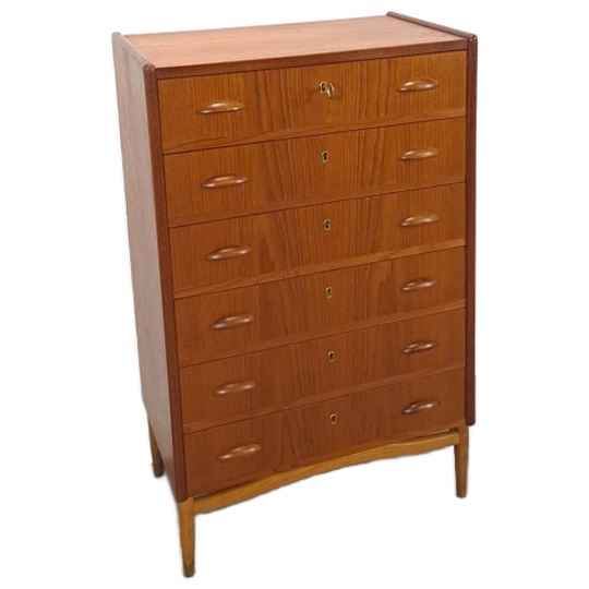 Deense Teak Ladekast Met 6 Lades En Vlotte Poten 1