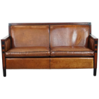 Geweldige Schapenleren 2 Zits Art Deco Design Bank Met Hout En Met Zwarte Biezen thumbnail 1
