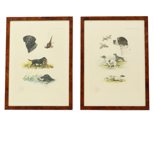 Kleuren Litho’s Boris Riab Jachthond Gesigneerd Kunst Paris 1