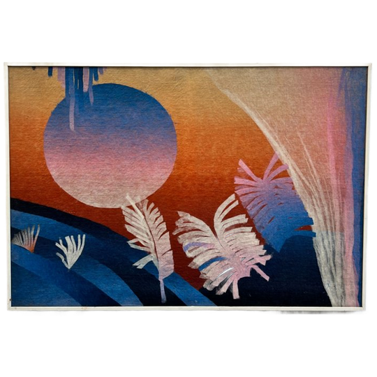 Kunstwerk, Schilderij, Ondergaande Zon, Geschilderd Op Jutte, 1980's 1