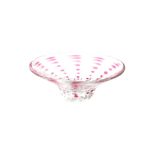 Vintage Glazen Schaaltje Met Fuchsia, Jaren '70 1
