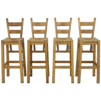 4x Vintage Barkruk Hout & Riet, 1970s