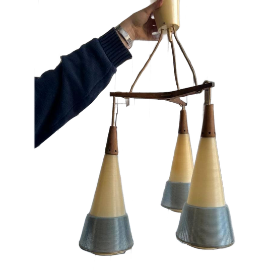 Vintage Deense Cascade Luster Met Hout Accent 1