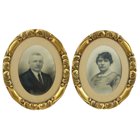 Koppel Antieke Portretten Ovale Lijsten Bladgoud Ca 1900 1