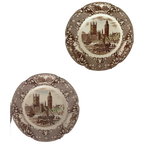 2x Vintage Old Britain Castles Bruin Veelkleurig Door Johnson Brothers thumbnail 1