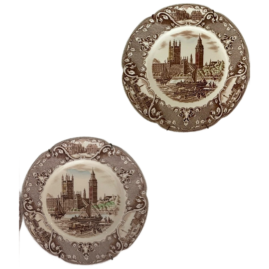 2x Vintage Old Britain Castles Bruin Veelkleurig Door Johnson Brothers 1