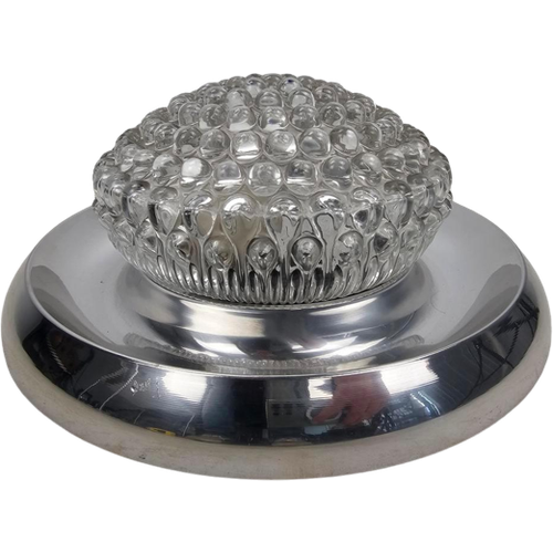Vintage Plafondlamp Chroom Ring En Bubbelglas Kap