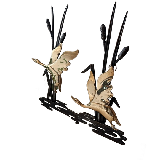 Wanddecoratie Messing Zwanen In Riet 1