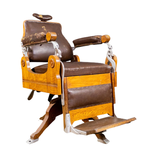 Art Deco Oak AND Leather Barber Chair. 1