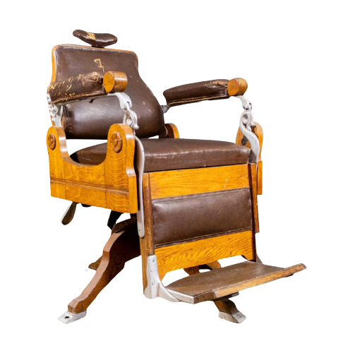 Art Deco Oak And Leather Barber Chair.