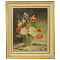 Bloemen In Vaas Stilleven Schilderij Olie Op Doek Ingelijst Gesigneerd