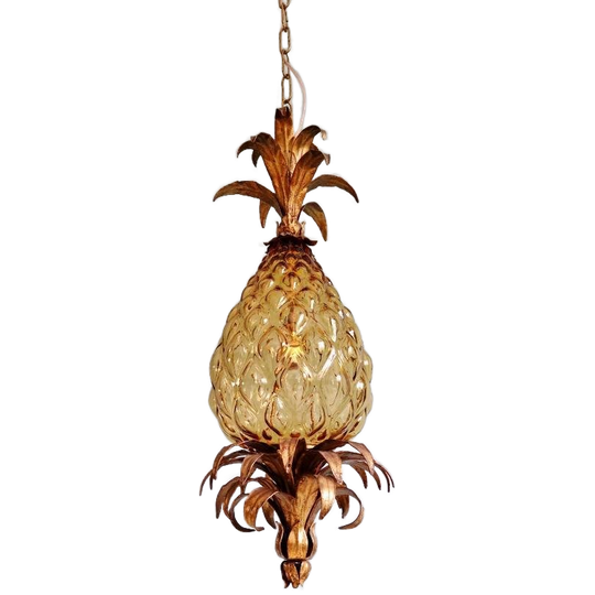 Ananassuspensie In Goudkleurig Metaal En Amberkleurig Glas 1