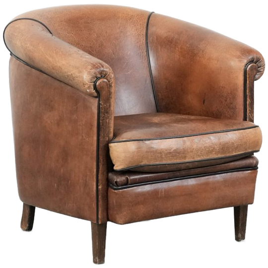 Stoere Vintage Schapenleren Clubfauteuil Met Een Mooi Patina 1