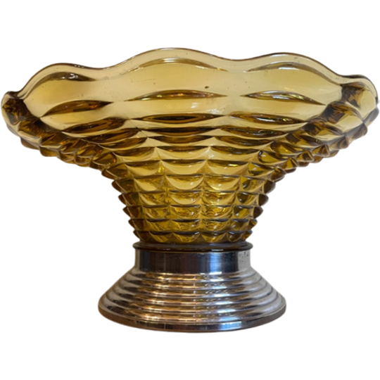 Amber Kleurige Glazen Schaal Fruitschaal Art Deco 1930 Frans 1