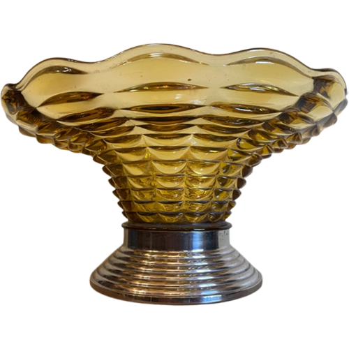 Amber Kleurige Glazen Schaal Fruitschaal Art Deco 1930 Frans