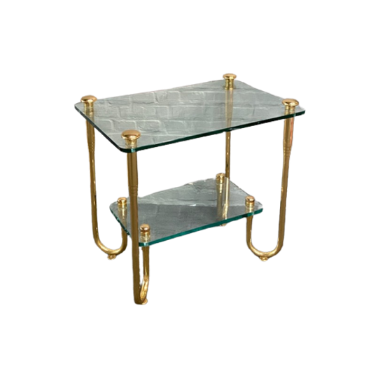 Hollywood Regency Verguld Glazen Bijzettafel 1