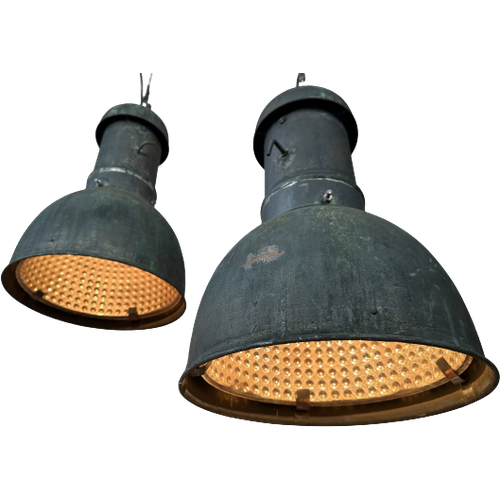 2X Industriële Hanglampen – Koper En Spiegelglas