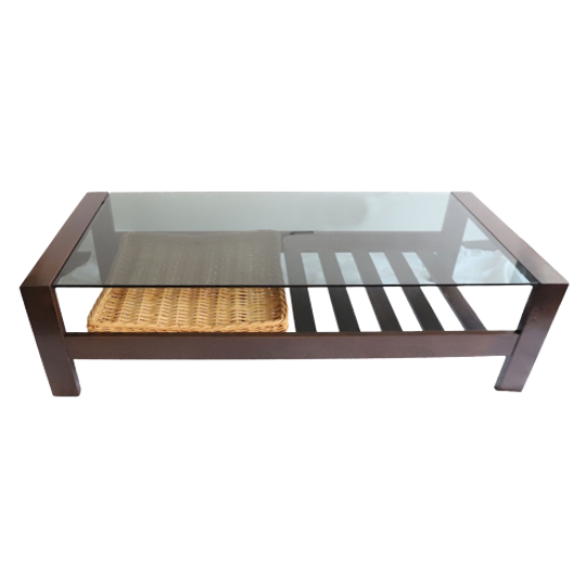 Vintage Wengé Hout En Rookglas Salontafel <<<brand>>>, Nederland Jaren '60 1