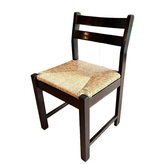 Set Van 4 Vintage Hout En Riet Eetkamerstoelen 1