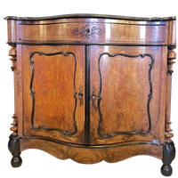 Antieke Mahonie Kast Met Twee Deuren En Lade, Zwarte Details Zgn. Willem 3 Stijl, 113 Cm Breed