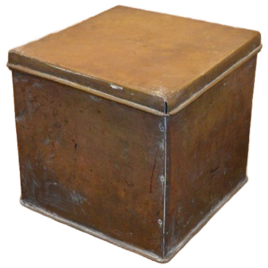 Zeldzame Vierkante Koperen Trommel Uit Circa 1890 Met Sporen Van Gebruik 1