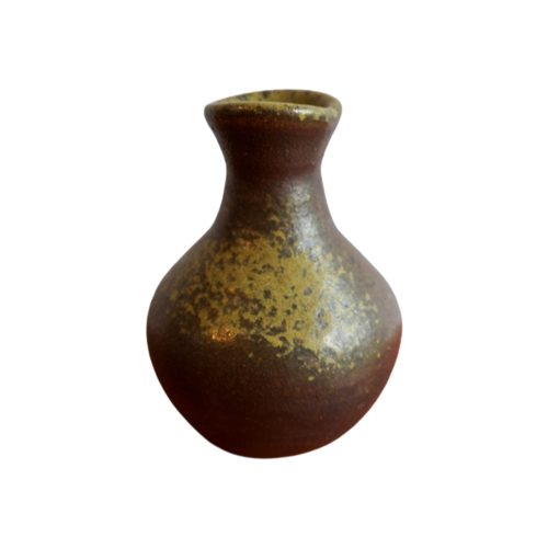 Japanese Pottery Earthenware Bizen Ikebana Vase Unglazed With Green Ash Glaze Accents