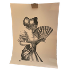 Uknown, Lady With Fan, Monochrom (black And White) thumbnail 1