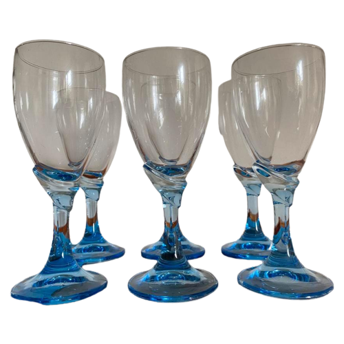 6X Wijnglas / Champagneglas Lichtblauwe Steel Bormioli