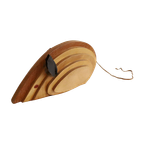 Vintage Grote Houten Muis Met Leren Oren, Jaren '70 thumbnail 1