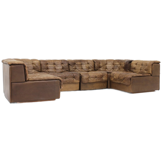 Vintage De Sede Ds 11 Modulaire Bank In Bruin Patchworkleer, Set Van 6 1