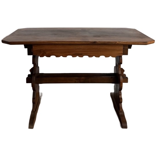 Antique German / Alpine Trestle Table With Drawer 1