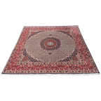 Handgeknoopt Moud Vloerkleed Vierkant 192X197Cm Wol Zijde Blauw Rood Perzisch Tapijt Wit thumbnail 1
