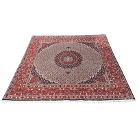 Handgeknoopt Moud Vloerkleed Vierkant 192X197Cm Wol Zijde Blauw Rood Perzisch Tapijt Wit