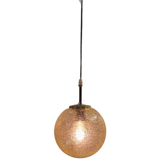 Vintage Hanglamp Glazen Bol Plafondlamp Lamp Messing 1