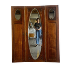 Vintage Drieluik Spiegel / Retro Oude Houten Wandspiegel thumbnail 1
