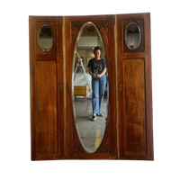 Vintage Drieluik Spiegel / Retro Oude Houten Wandspiegel