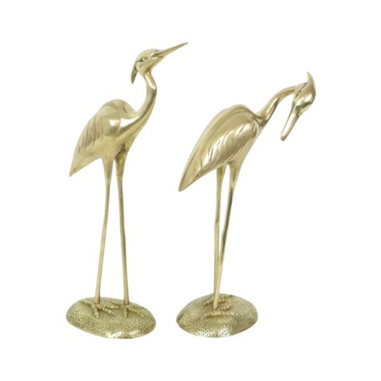 Grote Koperen Kraanvogels Reigers Beeld Messing Vintage 36cm 1