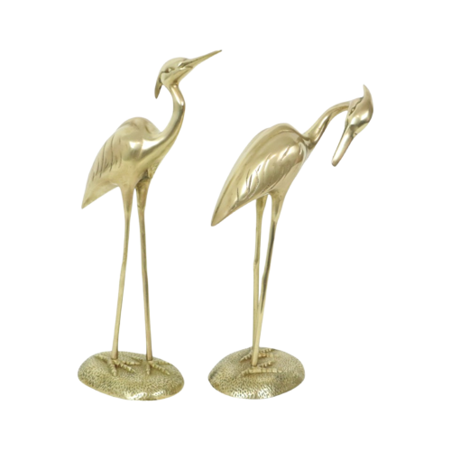 Grote Koperen Kraanvogels Reigers Beeld Messing Vintage 36Cm