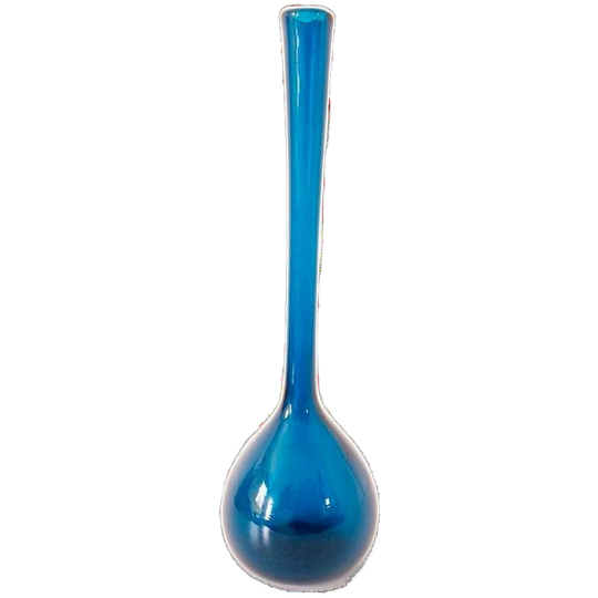 Vintage Petrol Blauwe Glazen Vaas Fles Vaasje Jaren 60 1