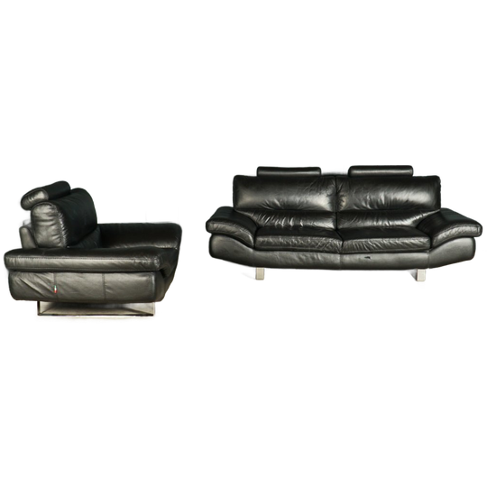 Zithoek Lanouva – Driezitsbank Met Loveseat – Zwart Leder 1
