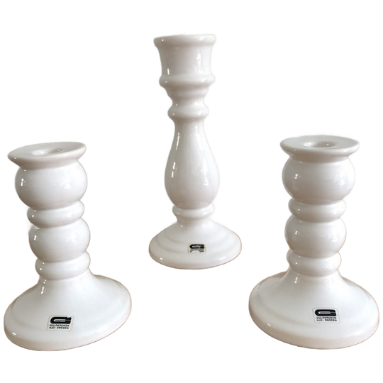 Set Van 3 Witte Vintage Zweedse Kandelaren Van Guldkroken 1