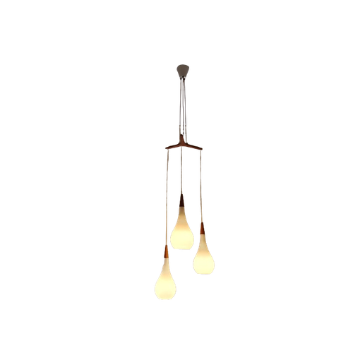 Holmegaard - Michael Bang - Triangle Raindrop Hanglamp / Pendant - Opaal Wit / Opal White - Teak