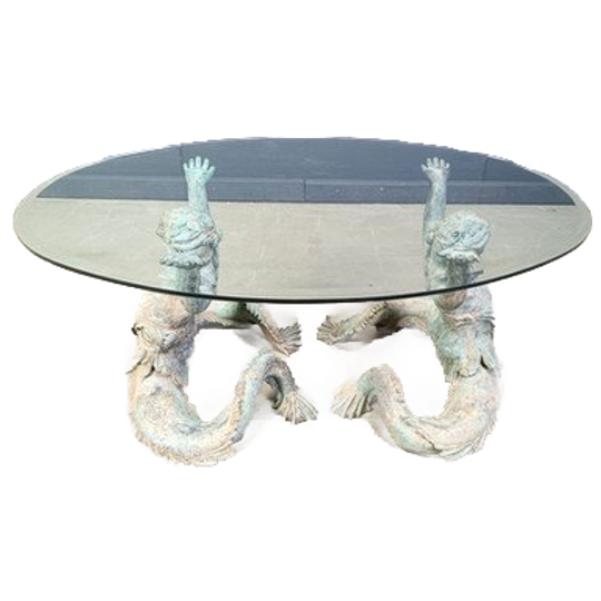 Vintage Bronze Putti Mermen Coffee Table, 1960s 1