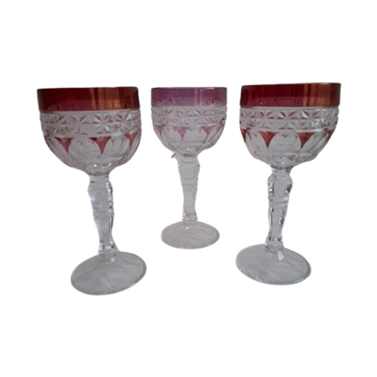 3 Zware Vintage Gekleurde Kristallen Wijnglazen 1