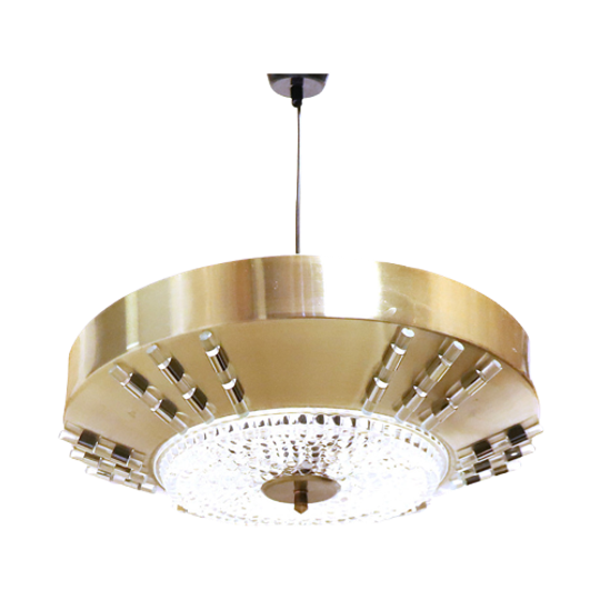 Space Age Plafondlamp Glas/aluminium, Jaren '60/'70 1