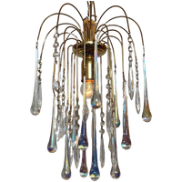 Murano Teardrop Kroonluchter Hanglamp Vintage Goud Frame Opaline Pegels