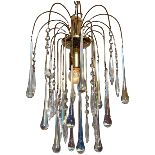 Murano Teardrop Kroonluchter Hanglamp Vintage Goud Frame Opaline Pegels
